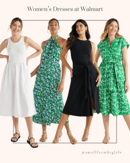 Women’s dresses at Walmart. Wedding guest dress. White dress. Spring dress. Summer dress. White emptier waist tank dress. Floral print halter neck dress. Green floral belted utility dress with short sleeves. Black side tie tank dress with touching  

#LTKfindsunder50 #LTKstyletip #LTKover40