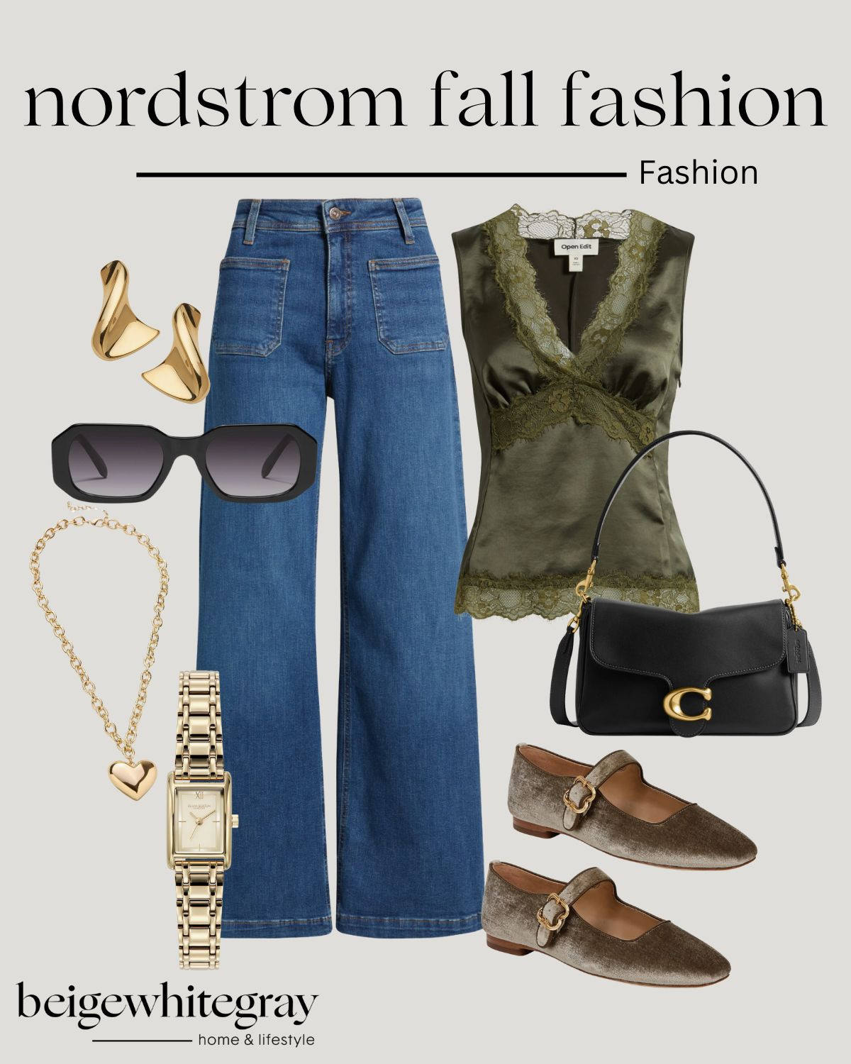 Nordstrom fall fashion, Nordstrom denim, ballet flats, gold jewelry, gold accessories, black handbag, everyday fall fashion, fall outfit inspo, beigewhitegrey 

 #LTKSeasonal #LTKHome #LTKStyleTip
