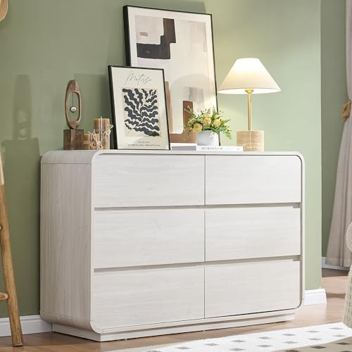6 Drawer Dresser for Bedroom, 47" Wide Dresser with Large Storage, Rustic Wooden Chest of Drawers for Bedroom, Hallway, White | Amazon (US)