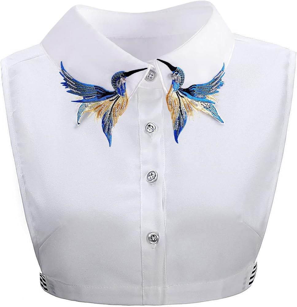 Shinywear Beads Embroidered False Shirt Collar Casual Detachable Lapel Retro British Dicky White | Amazon (US)