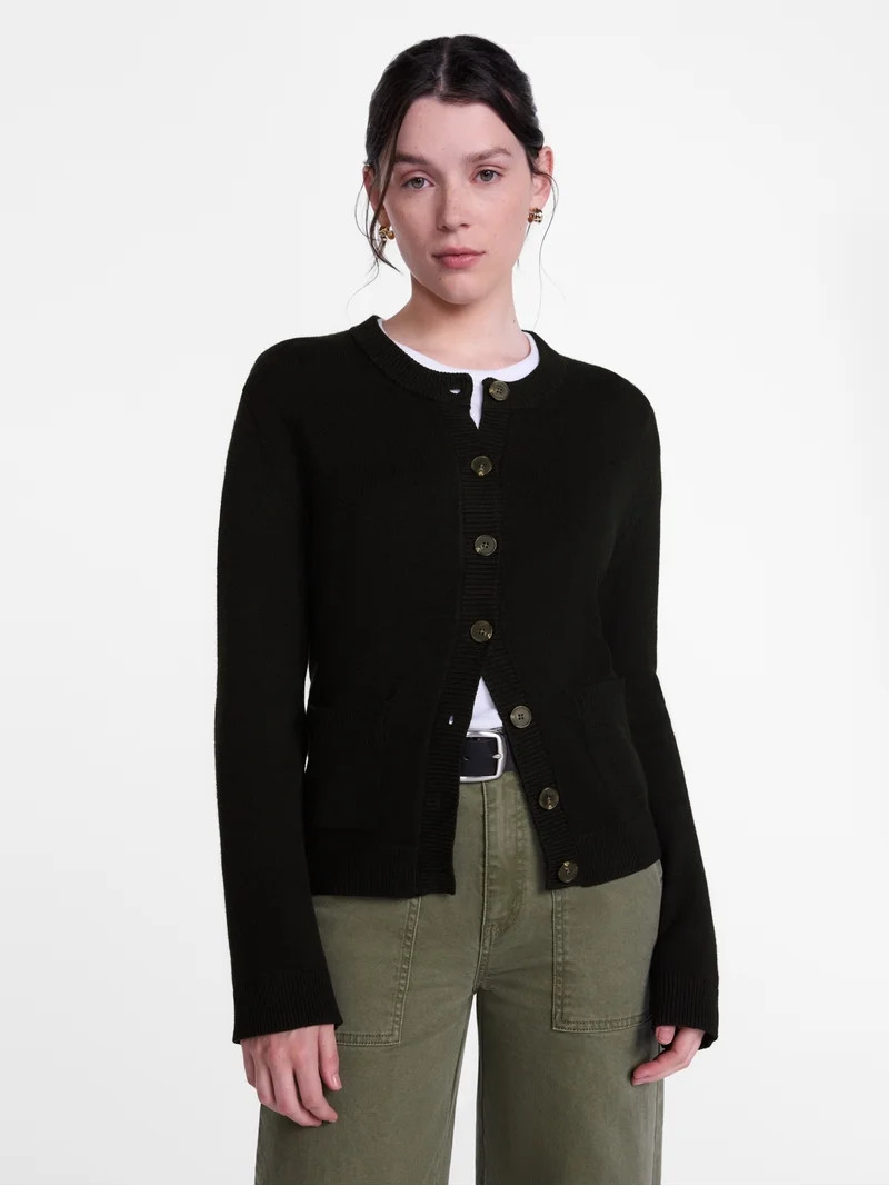 Scenario Women's Crewneck Cardigan with Patch Pockets, Lightweight, Sizes XS-XXXL | Walmart (US)
