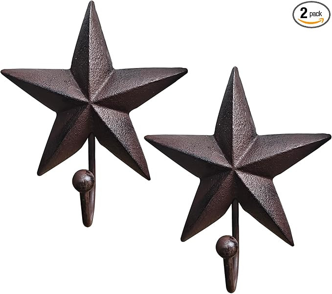 2pcs Cast Iron Horseshoe Wall Decor, Star Cast Iron Rustic Metal Horseshoes Wall Hooks Vintage fo... | Amazon (US)