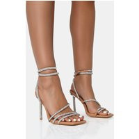 Clueless Nude Strappy Square Toe Diamante Heels | Public Desire