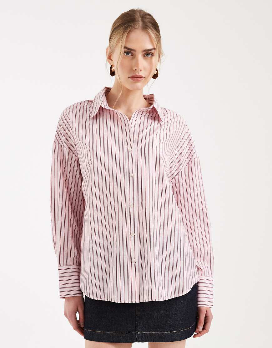 ONLY oversized shirt in light pink stripe | ASOS (Global)