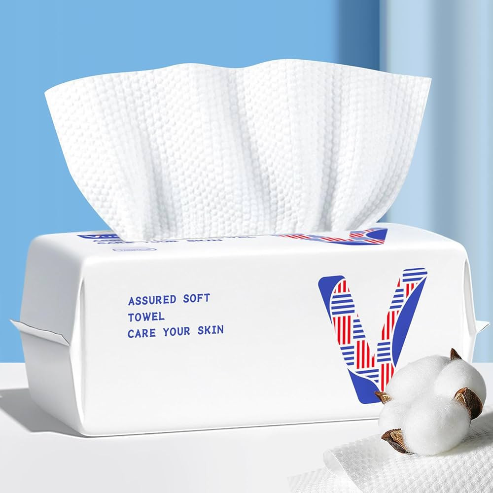Face Towels Disposable Cotton Facial Towels, 100 Count Biodegradable Soft Dry Facial Tissue, Dryi... | Amazon (US)