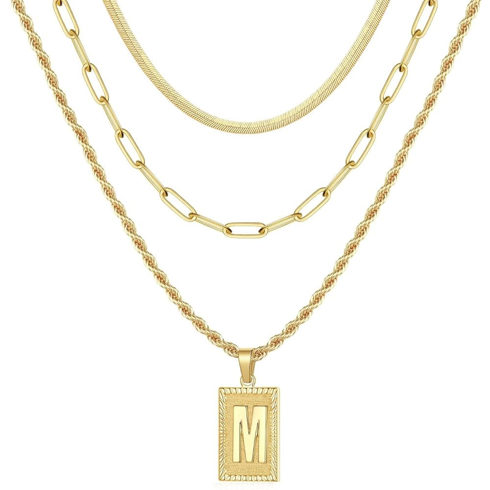 Layered Initial Necklaces for Women, 14K Gold Plated Layering Paperclip Chain Snake Choker Neckla... | Amazon (US)