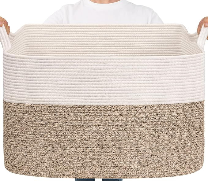 Goodpick Large Woven Blanket Basket 105L, 25"x16"x16" Cotton Rope Organizer for Toys, Dirty Cloth... | Amazon (US)