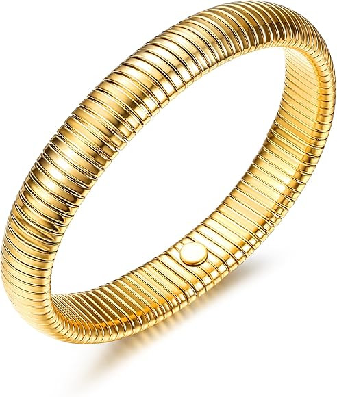 MILACOLATO Chunky Gold Bracelet for Women 18K Gold Filled Stretchy Bangle Bracelet Stainless Stee... | Amazon (CA)