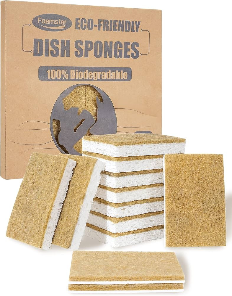 Biodegradable Natural Kitchen Sponge 12Pack, Compostable Cellulose and Coconut Walnut Scrubber Sp... | Amazon (US)