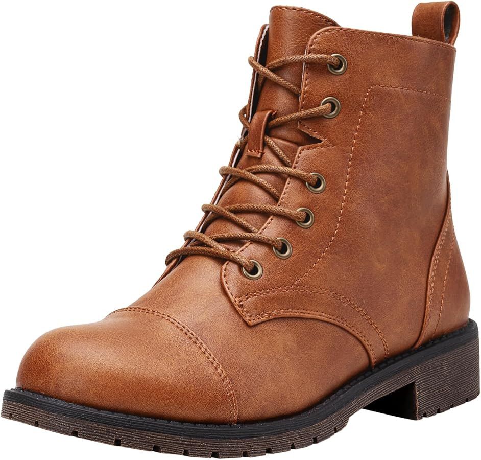 Vepose Women's Ankle Boots Lace up, Flat Fashion Combat Booties Low Heel | Amazon (US)