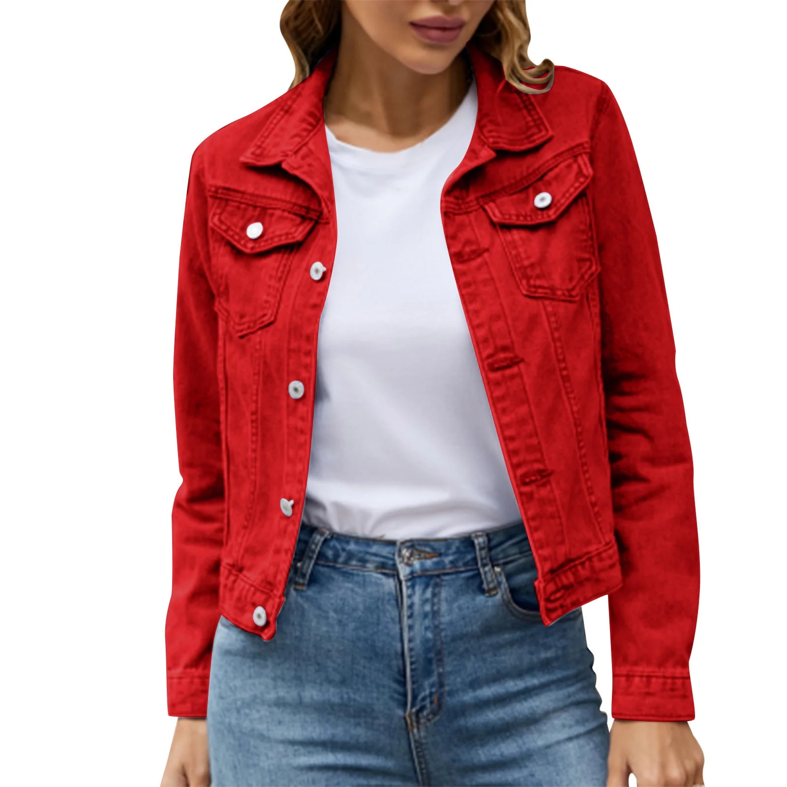 Women's Denim Jackets Clearance 2024!Women's Basic Solid Color Button Down Denim Cotton Jacket Wi... | Walmart (US)