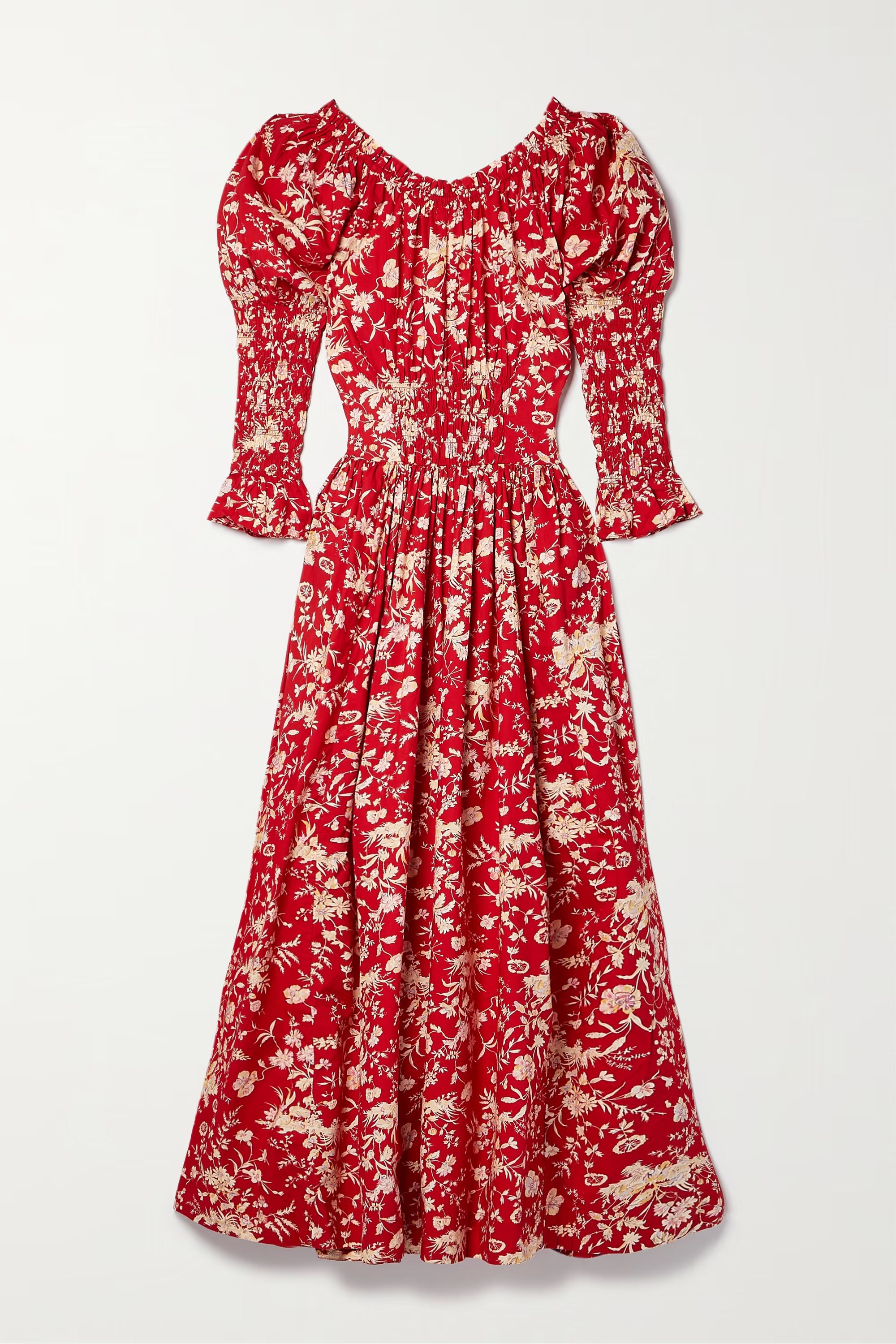 DÔENMeribel shirred floral-print cotton-poplin midi dress | NET-A-PORTER (UK & EU)