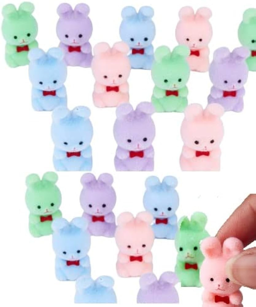 Pack of 24 Pastel Colored Miniature Flocked Bunnies - Little Mini Fuzzy Easter Bunny Rabbits (1-1... | Amazon (US)