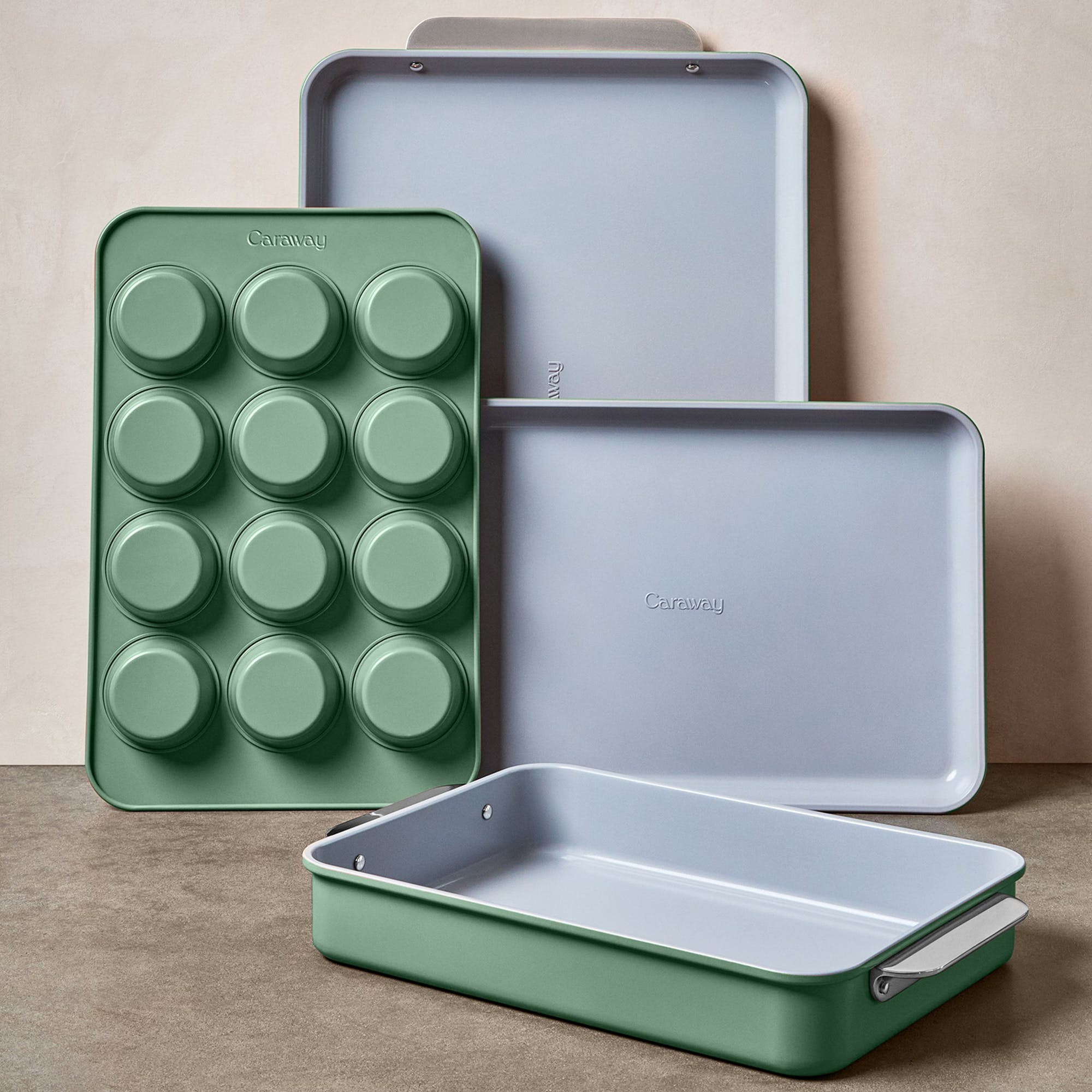 5 Piece Bakeware Set In Sage | Non-Stick, Non-Toxic, Easy To Clean, Scratch Resistant Ceramic Bakeware | Oven Safe & Durable | Caraway | Caraway