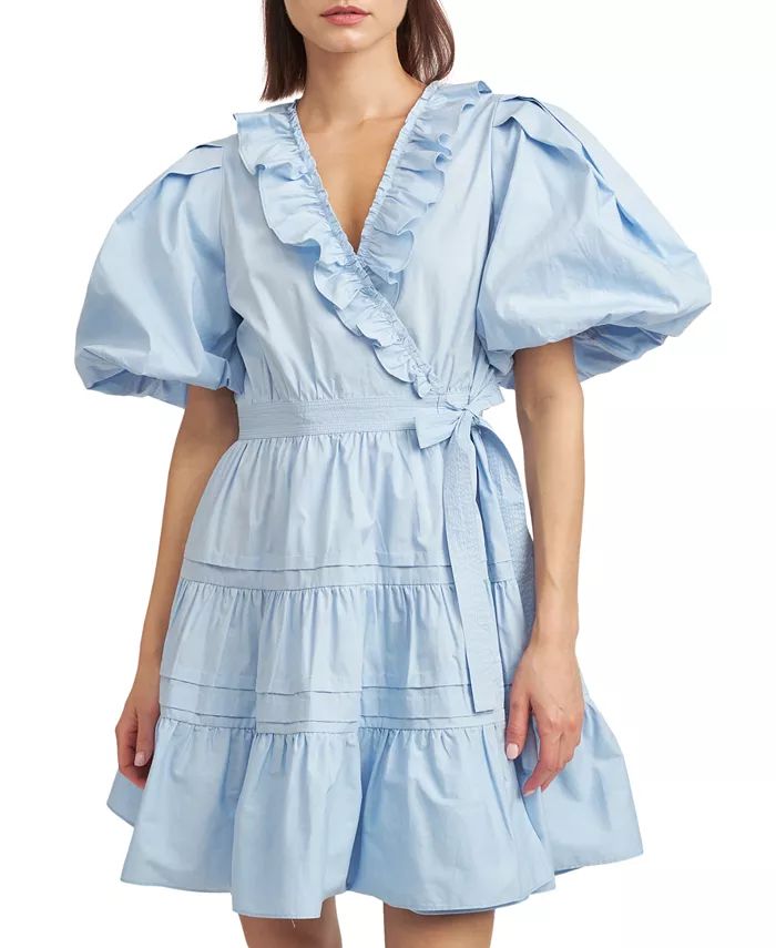 En Saison Women's Lorena Cotton Balloon-Sleeve Mini Dress - Macy's | Macy's