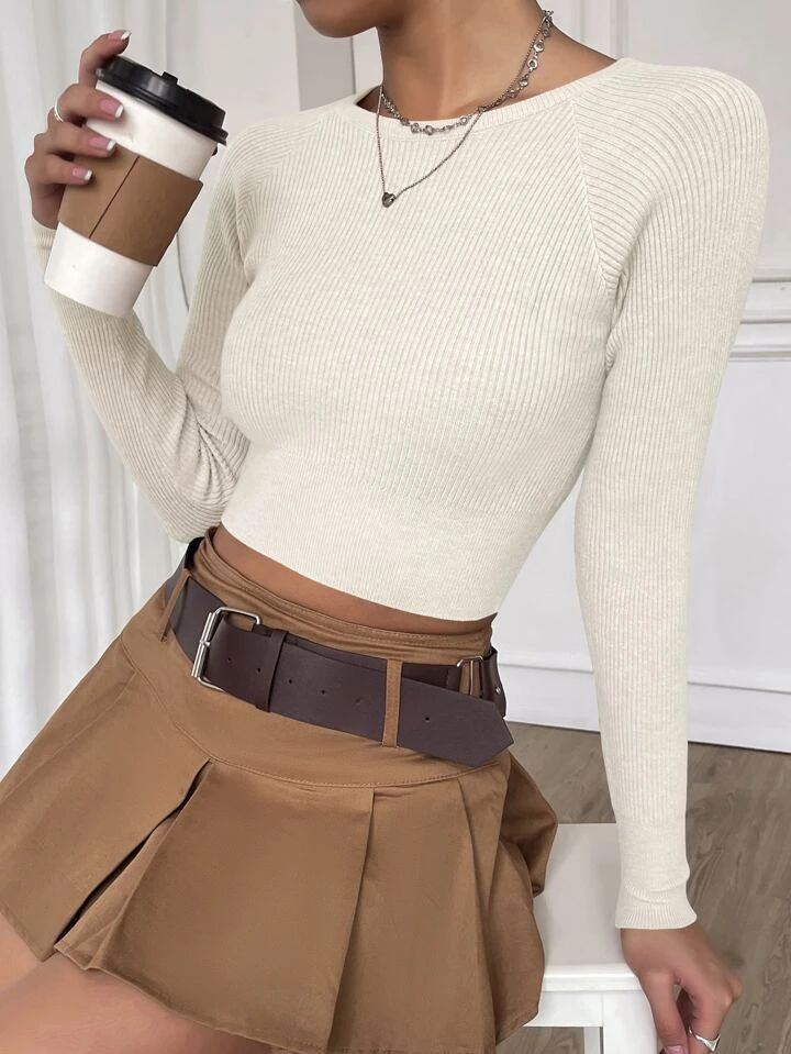 SHEIN Essnce Raglan Sleeve Crop Sweater | SHEIN