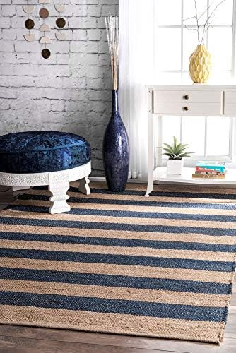 nuLOOM Alisia Flatweave Stripes Jute Area Rug, 3' x 5', Denim | Amazon (US)