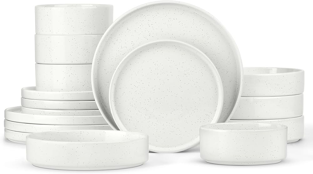 Herogo Dinnerware Sets with Pasta Bowls, 16 Piece Plates and Bowls Set for 4, Stoneware Dinner Di... | Amazon (US)