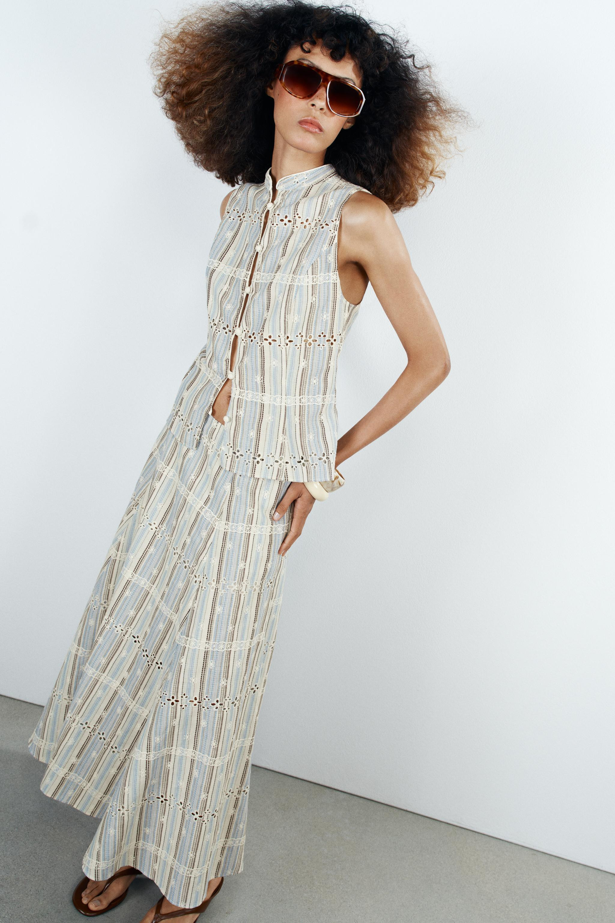 STRIPED EMBROIDERED MIDI SKIRT | Zara US