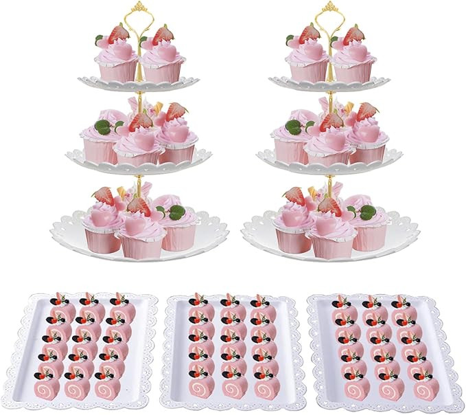 FEOOWV 5 Piece Cake Stand Set with Appetizer Trays Dessert Fruit Snack Tower Tray for Wedding Hom... | Amazon (US)