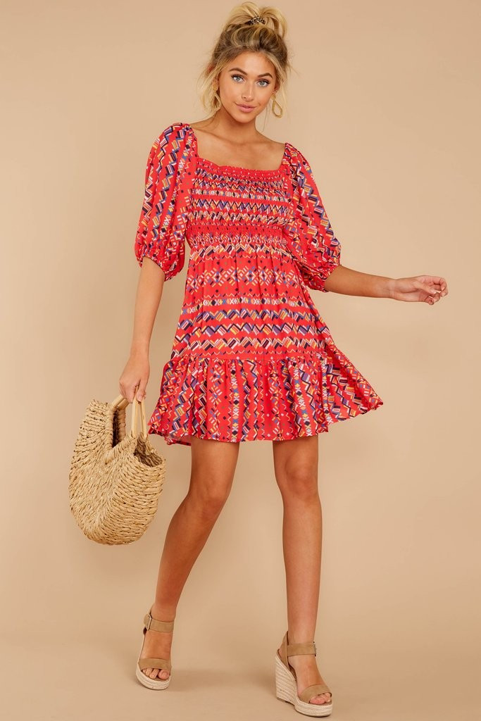 Here For La Fiesta Red Multi Print Dress | Red Dress 