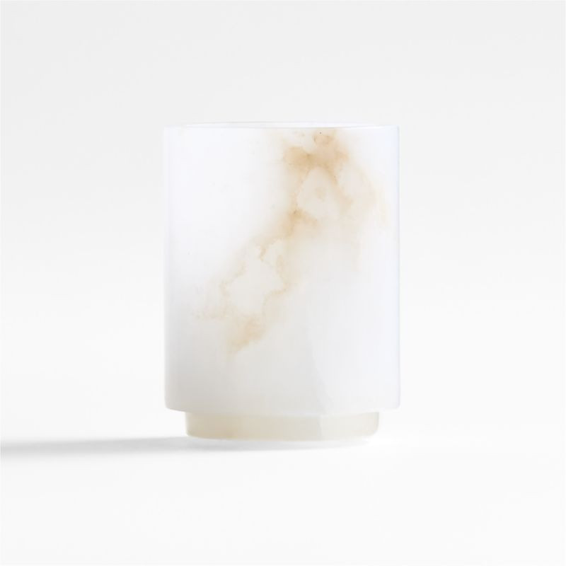 Small Alabaster Hurricane Pillar Candle Holder | Crate & Barrel | Crate & Barrel
