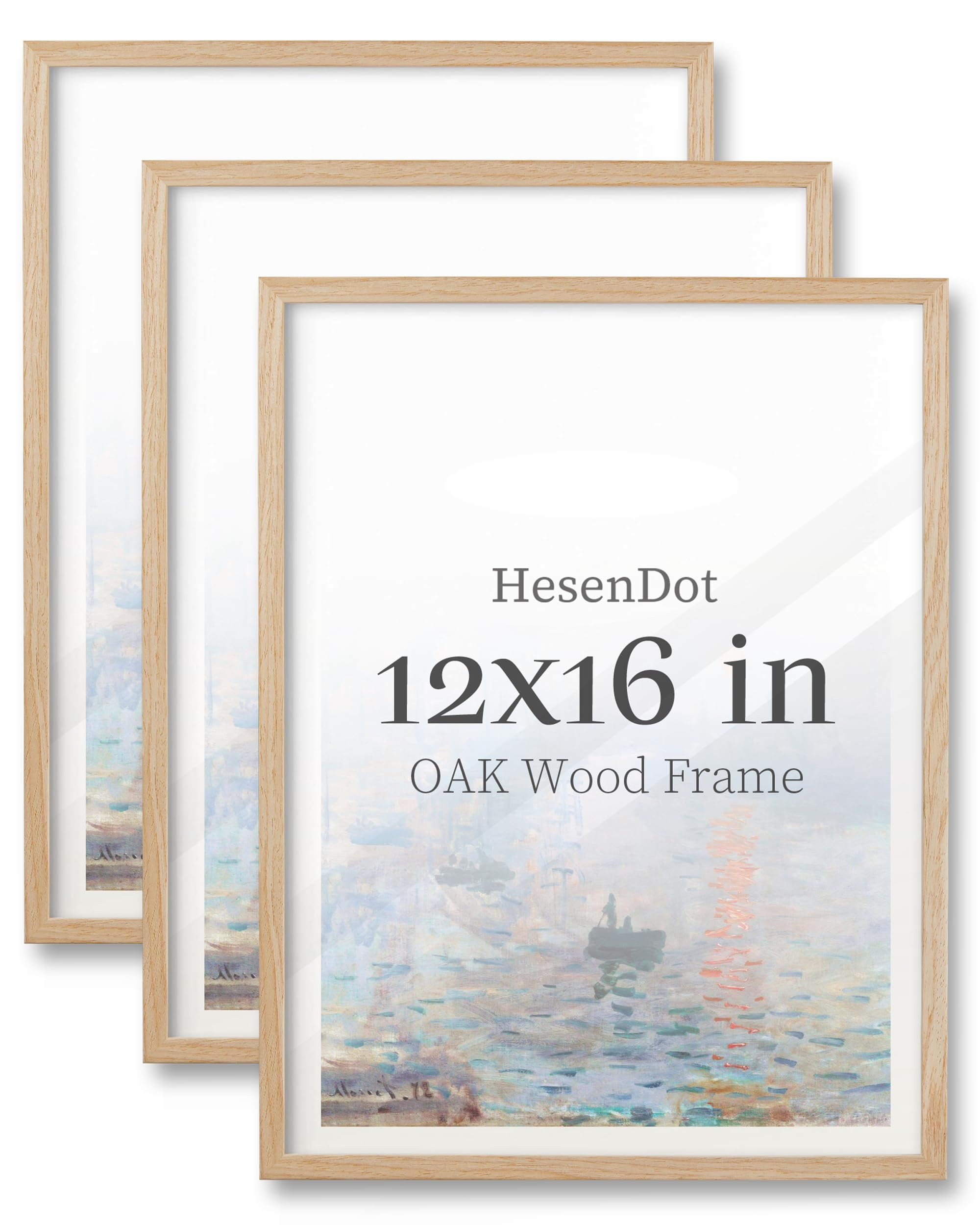 12x16 Inch Photo Frames Set of 3 - Natural Beige OAK Wood Picture Frame, 16x12 Art Print Frames, ... | Amazon (US)