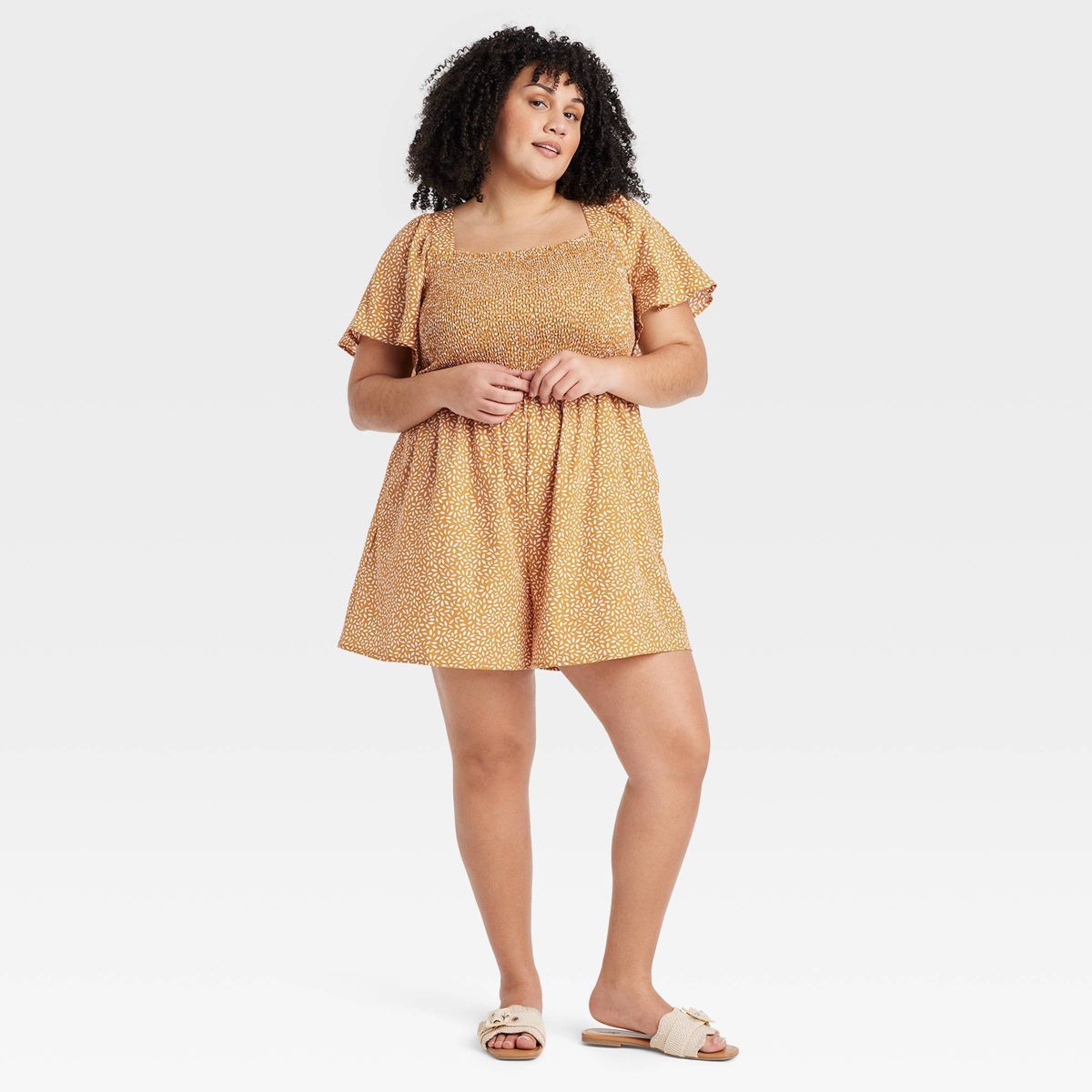 Women's Flutter Short Sleeve Smocked Mini Romper - Ava & Viv™ | Target