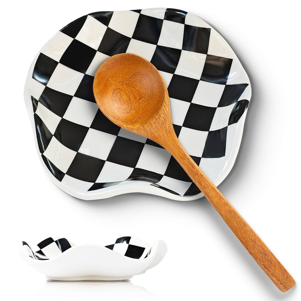 Ceramic Spoon Rest for Stove Top – 5.3" Checkered Utensil Holder for Spoons, Ladles & Tongs –... | Amazon (US)