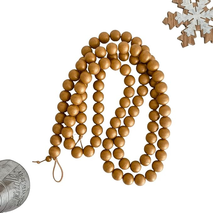 Gold Bead Garland for Christmas Tree, Christmas Tree Decorations, Xmas Ornaments, Farmhouse Garla... | Amazon (US)