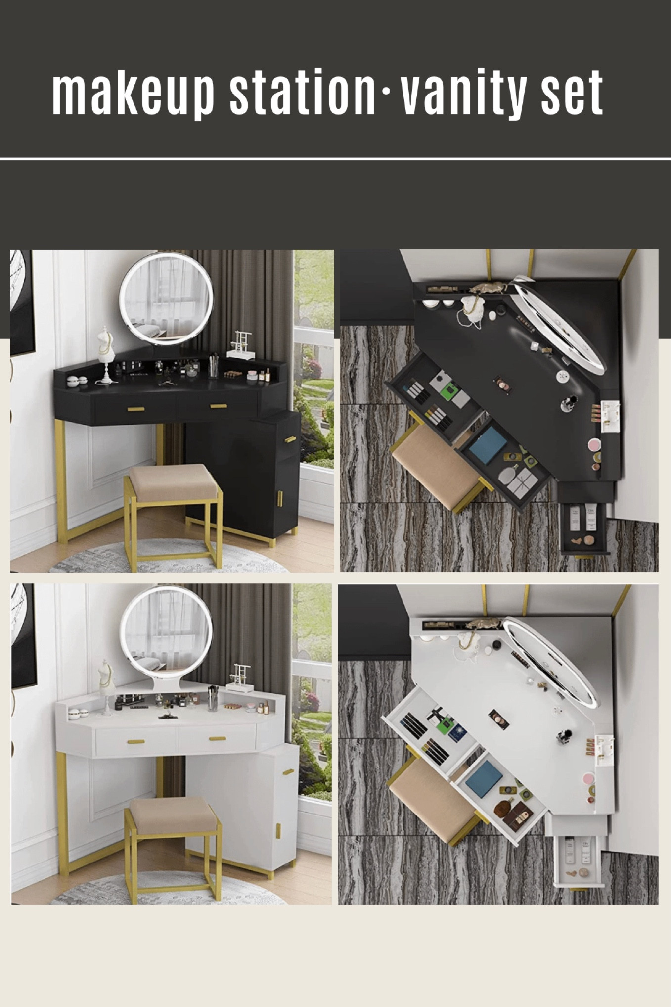 Beautiful #vanity options that fit snugly in a corner 😊. These are quality and affordable, but take some time to assemble.

#makeup #makeupstation #desk #furniture #home #amazon 

#LTKCyberweek #LTKworkwear #LTKhome