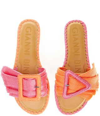 Jaxson Raffia Mismatched Buckle Flat Slide Sandals | Dillard's