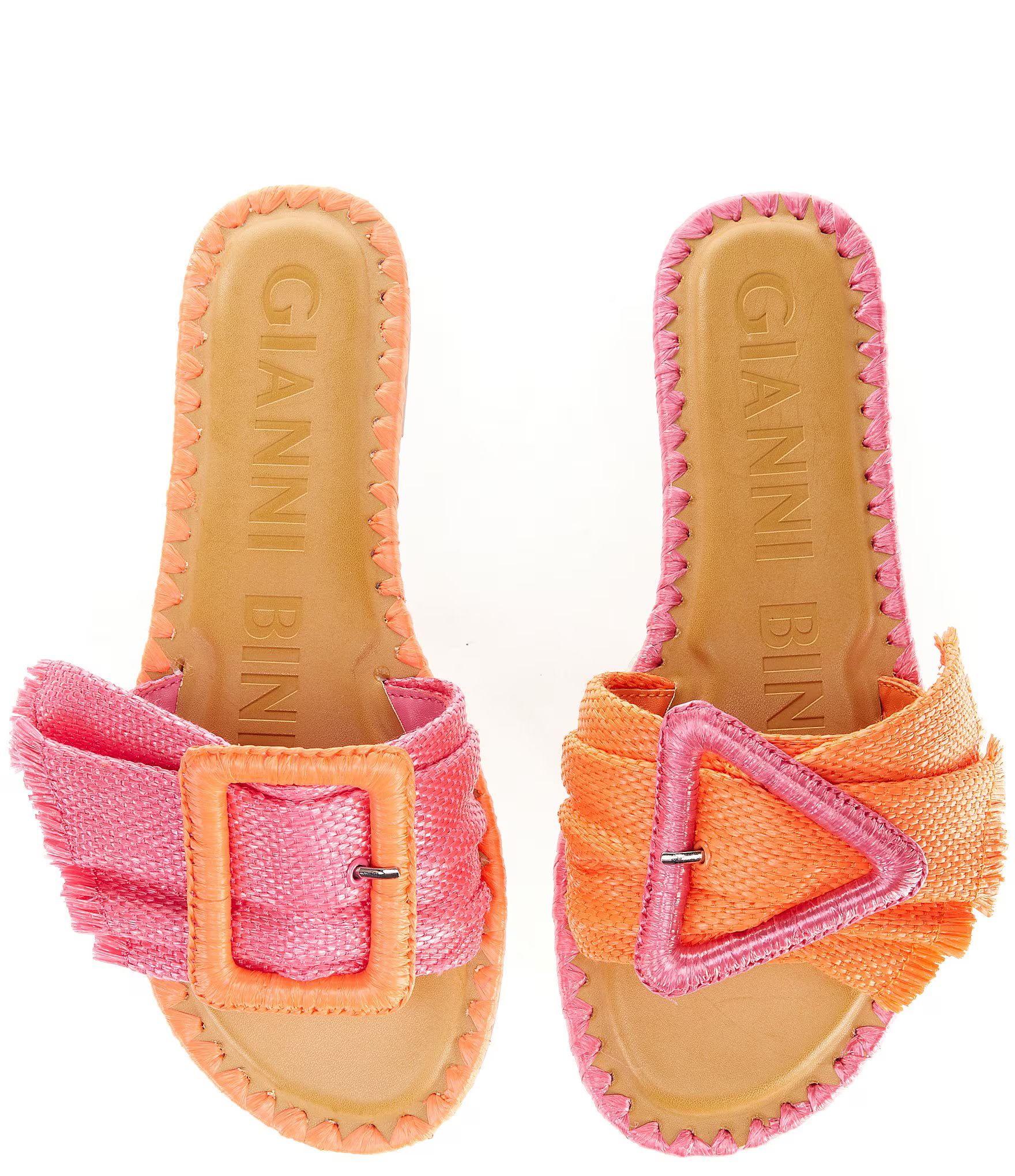 Jaxson Raffia Mismatched Buckle Flat Sandals | Dillard's