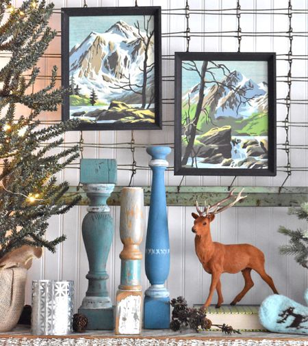 Who loves to decorate with cool blues and greens for winter? 
This frosty winter mantel is a great combo of vintage and new. 
Shop the look here: