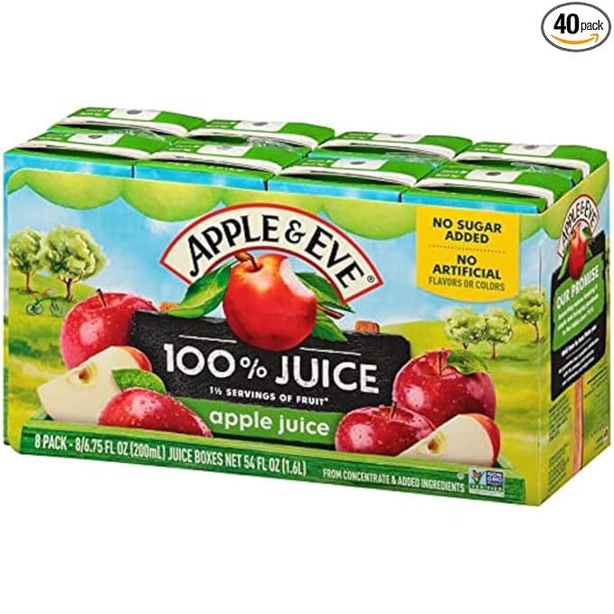 Apple & Eve 100% Juice, Apple, 6.75 Fluid-oz, 8 Count, Pack of 5 | Amazon (US)
