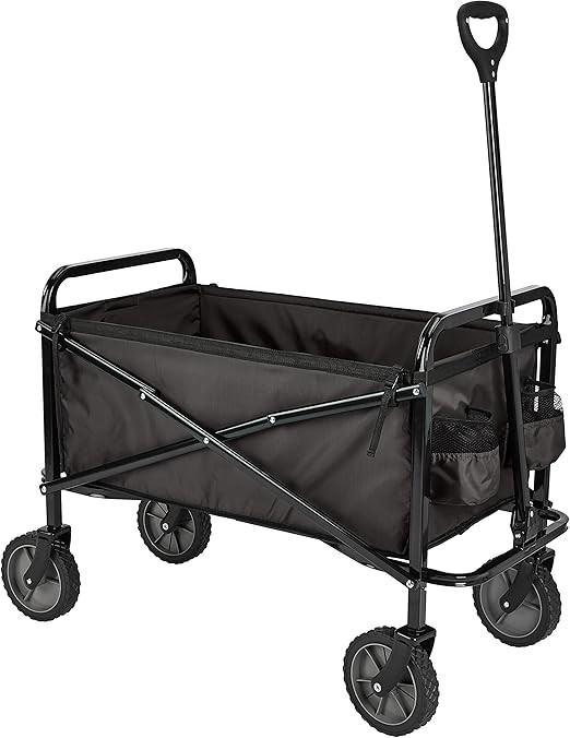 Amazon Basics Collapsible Folding Outdoor Utility Wagon with Cover Bag, Black | Amazon (US)