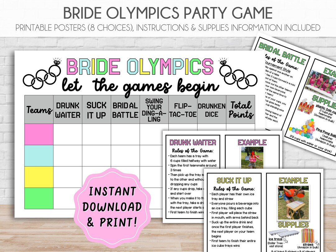 Bride Olympics Party Game Printable | Bachelorette Drinking Game Printables | Drinking Game Cards... | Etsy (US)