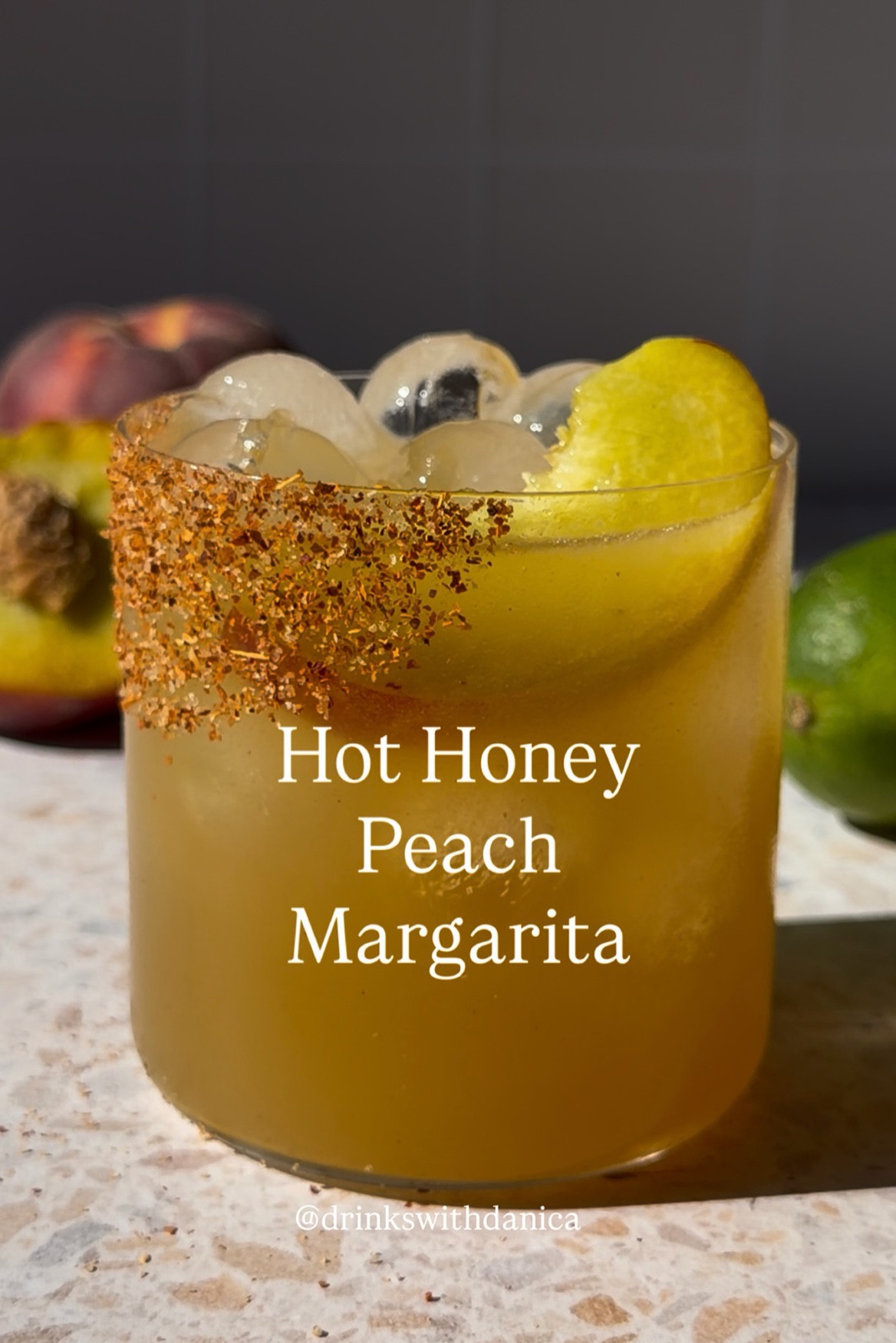 Hot Honey Peach Margarita

Follow me on Instagram and TikTok @drinkswithdanica for this recipe and more 