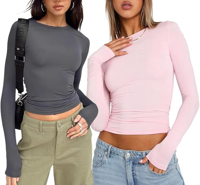 Skimmings Dupes Long Sleeve Shirt Tops Women Y2k Tight Skinny Slim Fitted Tee Solid Color Basic C... | Amazon (US)