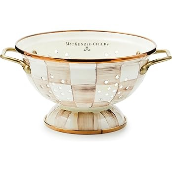 MACKENZIE-CHILDS Enamel Colander, Decorative Kitchen Strainer, Small, Brown-and-White Mocha Check | Amazon (US)