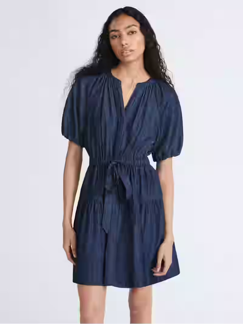 Free Assembly Women's Denim Tiered Mini Dress with Puff Sleeves, Sizes XS-XXL - Walmart.com | Walmart (US)