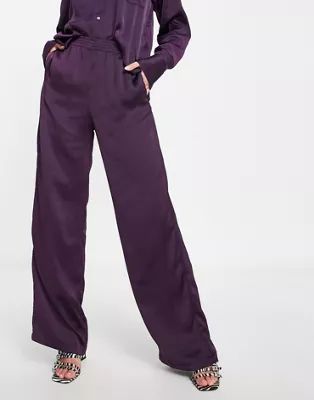 JJXX Kira satin dad pants in dark purple - part of a set | ASOS (Global)