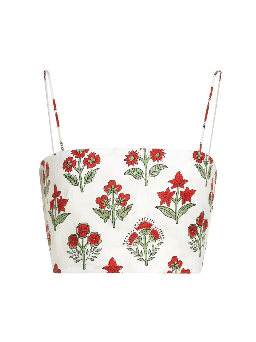 Dina Floral Linen Crop Top | Saks Fifth Avenue