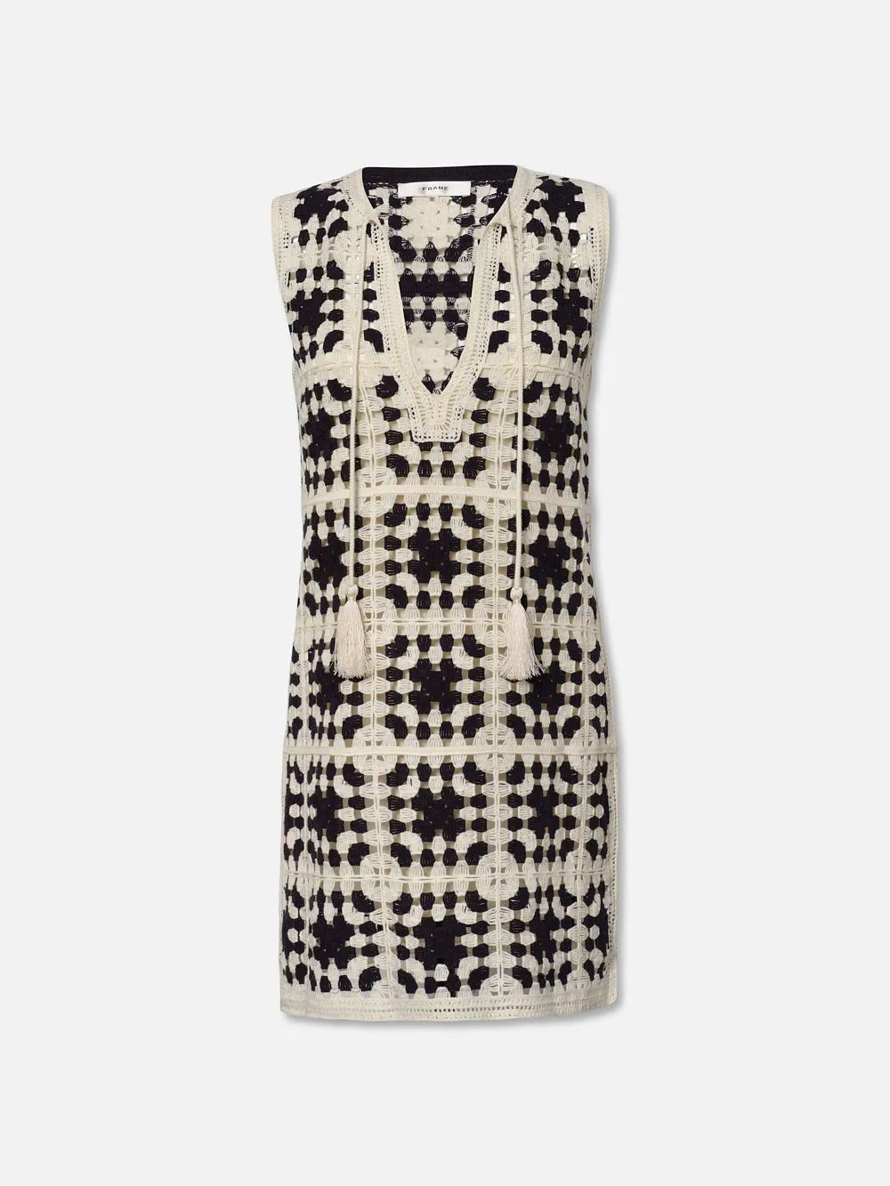 Crochet Tassle Popover Dress  in  Navy Multi | Frame Denim