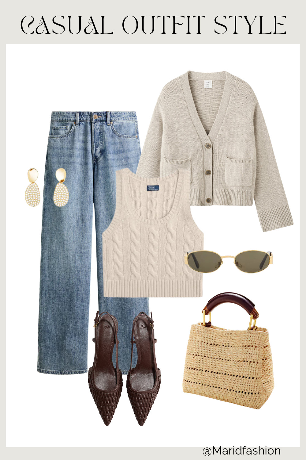 The perfect formula for effortless, everyday chic. This taupe Beja cardigan paired with a sleeveless cable-knit sweater creates the ultimate textured layer for those "in-between" temperature days. Grounded by relaxed wide-leg jeans and finished with a seasonal raffia bag, this look is all about that refined, neutral aesthetic. It’s comfortable enough for running errands but polished enough for a casual lunch date.
#CasualChic #NeutralAesthetic #SpringOutfits #WideLegJeans #QuietLuxury #EverydayStyle 

 #LTKootd #LTKPetite #LTKWorkwear