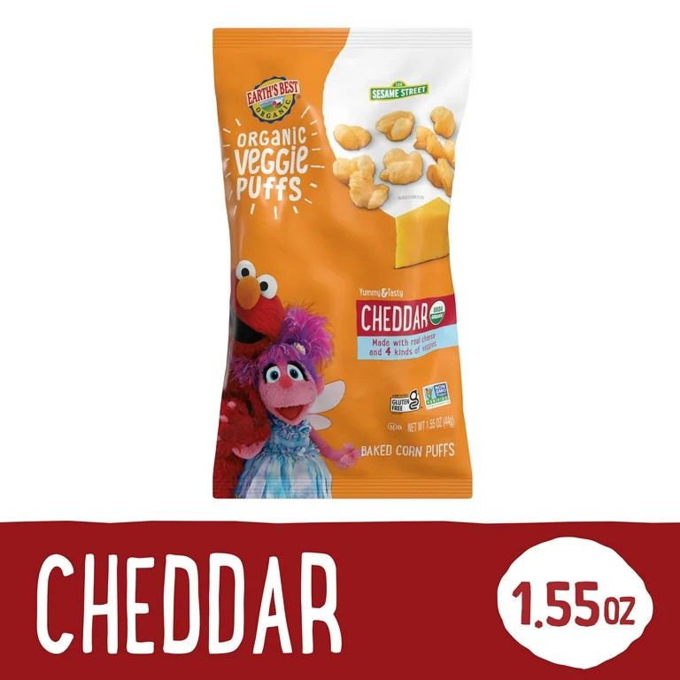 Earth's Best Organic Baby Toddler Snack Cheddar Veggie Puffs, 1.55 oz Bag | Walmart (US)