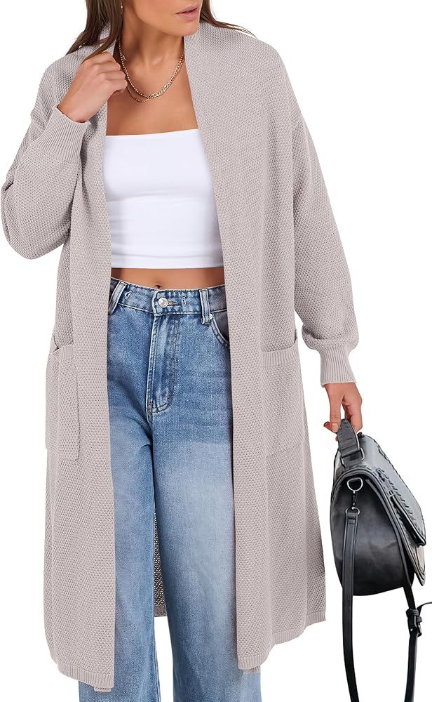 ANRABESS Womens Long Cardigan Sweater Open Front Long Sleeve Slouchy Oversized Coat 2024 Fall Chu... | Amazon (US)