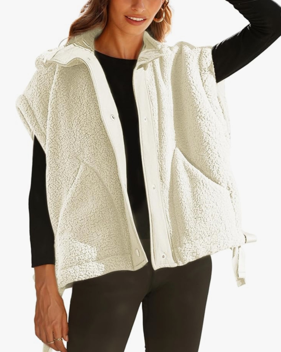 Athlisan Womens Fleece Vest Casual Sleeveless Button Down Sherpa Jacket Outerwear with Pockets 

#LTKSeasonal #LTKstyletip #LTKfindsunder50