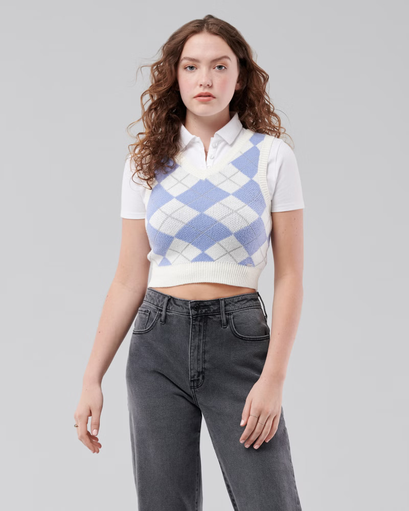 Crop Argyle Sweater Vest | Hollister (US)