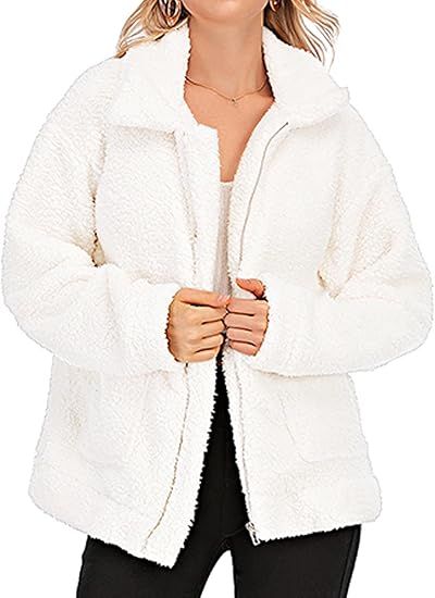 Comeon Women's Faux Fur Jacket Shaggy Jacket Winter Fleece Coat Outwear Shaggy Shearling Jacket | Amazon (US)
